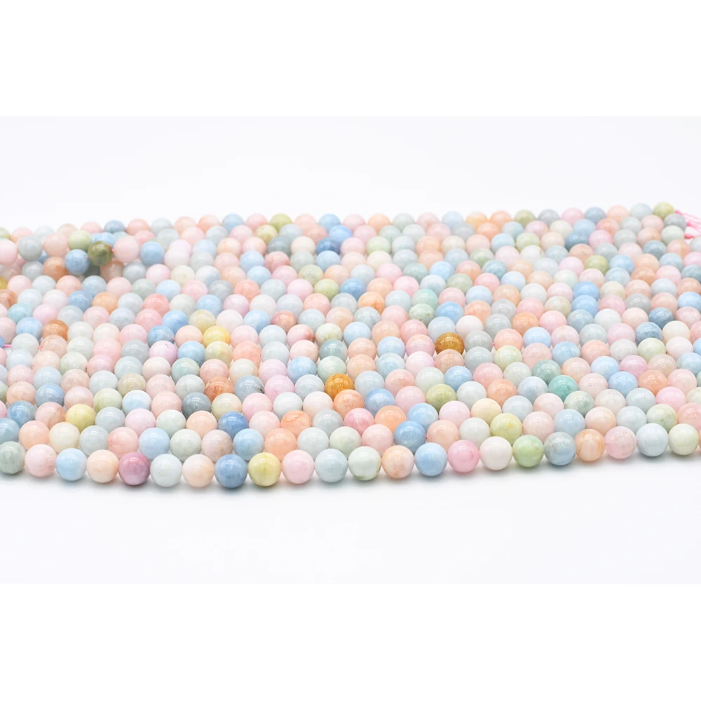 6-10mm AA Natural Smooth Morganite round Stone Beads For DIY necklace bracelet jewelry making 15 