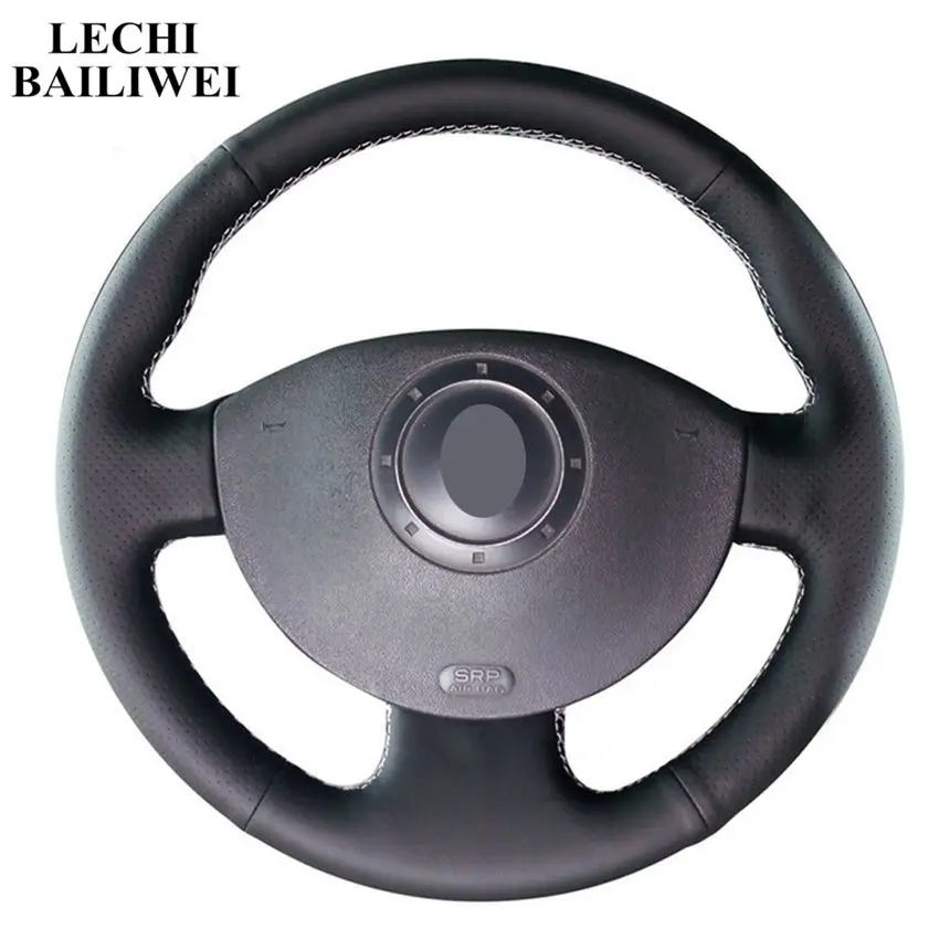 Черные чехлы на руль из натуральной кожи ручной работы для Renault Megane 2 2003-2008 Scenic 2 2003-2009 Kangoo 2008