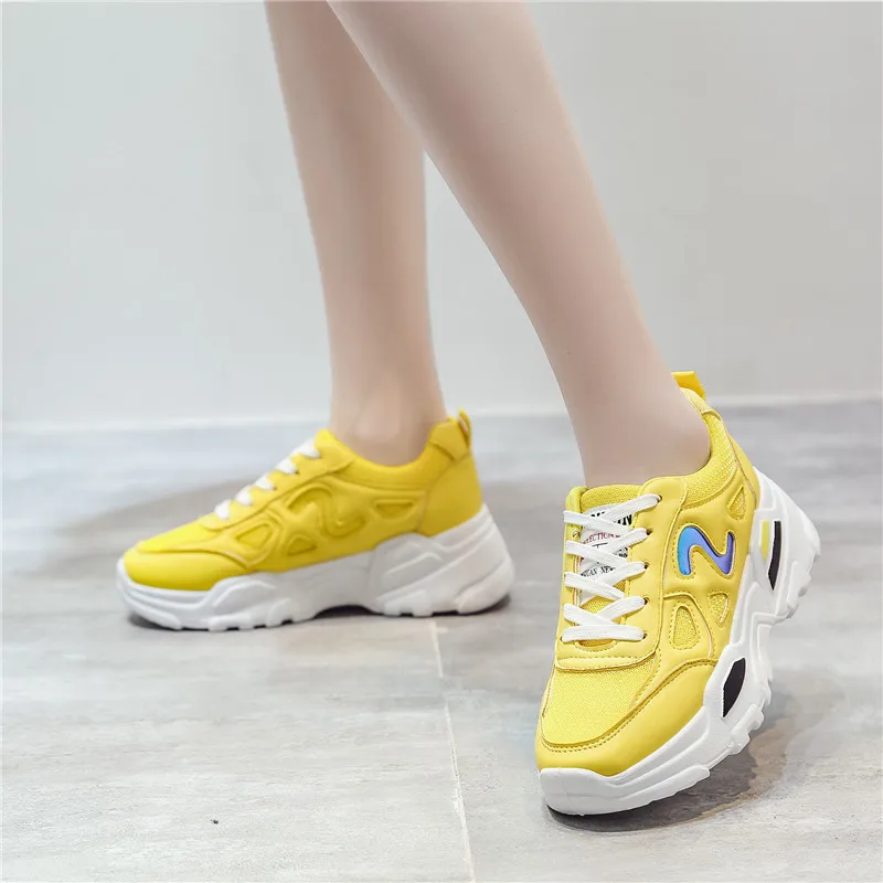 

2020 Spring Platform Heel Lace-up Athletic Shoes Women's Mesh Breathable White Shoes xue sheng kuan Large Size WOMEN'S Shoes