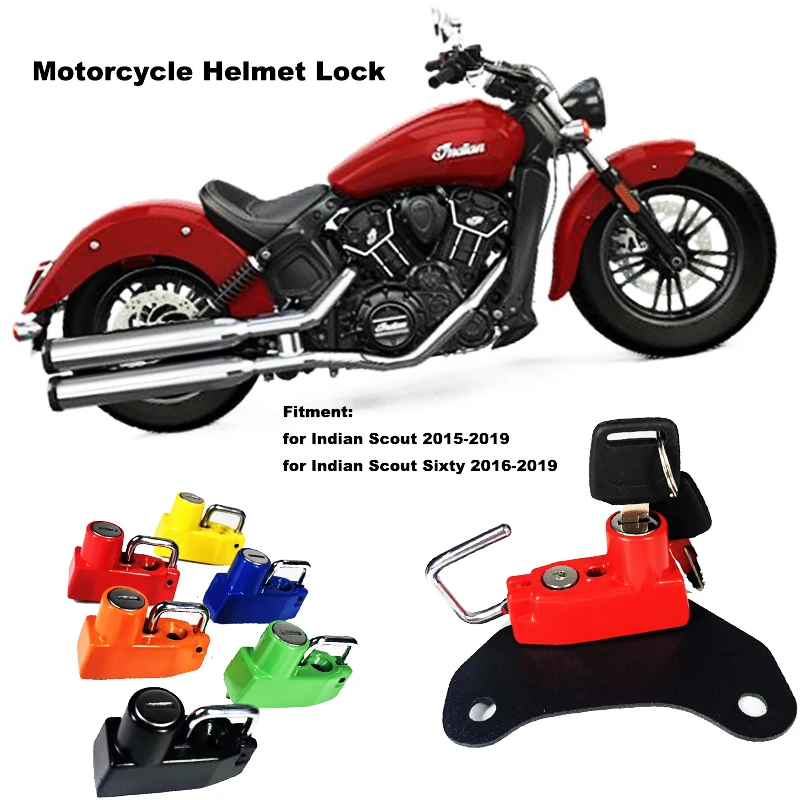 

Motorcycle 6 color Side Anti-theft Security Alloy Helmet Lock Mount Hook with 2 Keys Fits for Indian Scout/Sixty 2015-2019