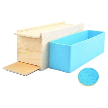 

NEW-1Pcs Silicone Loaf Soap Making Molds with Rose Pattern + Wood Box with Double Cover for Homemade Soap Loaf Crafts