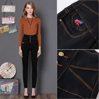 

High Waist Long Trouser Mama Pants Woman Mom Jeans Blue Female Pants Plus Size