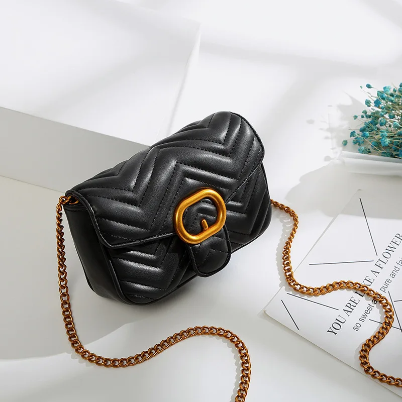 

Women Cowhide Metal Chain Crossbody Flap Bags for Lady Fashion Black Burgundy Wave-like Shoulder Bags Dropshipping FH043