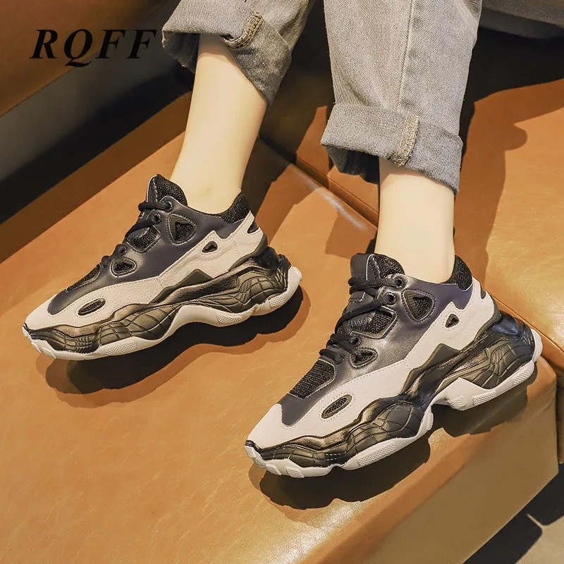 

Fashion Women's Casual Vulcanize Shoes 2019-2020 New Autumn Sports Lace-up Round Toe Sewing Mixed Colour Ladies Med Heels Wedge