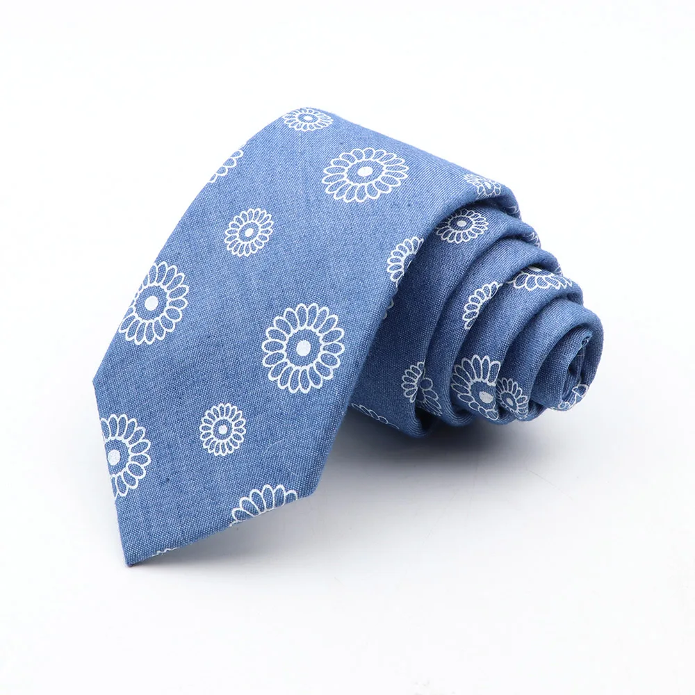 New Ties For Men Skinny Denim Blue Floral Leaf Print Neck Tie For Wedding Business Casual Neckties Suits Slim Neck Ties Gravatas