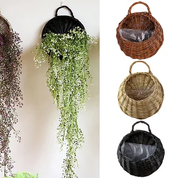 

Hand Made Wicker Rattan Flower Basket Rattan Vase Basket Hanging Vas Wall Decor Storage Container Plant Basket For Garden
