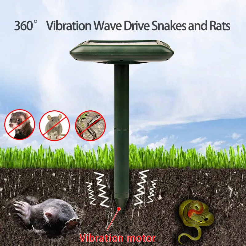 Repelente Solar de serpiente para timbre vibrador, repelente de topos IP44, resistente al agua, repelente de serpientes y topos
