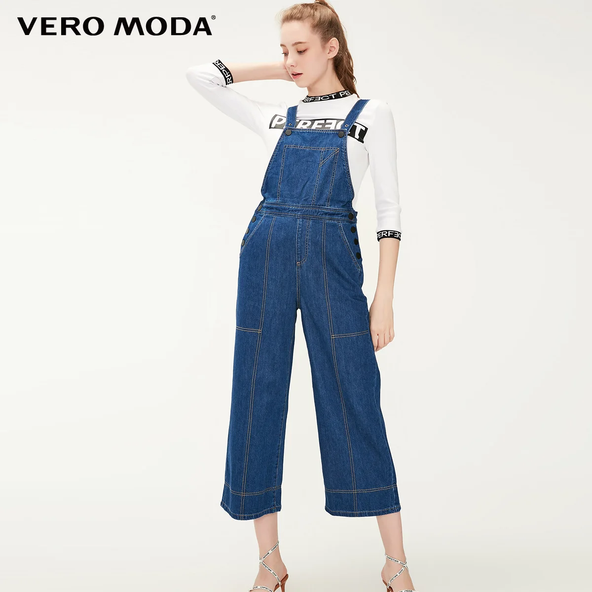 Vero Moda женские хлопковые широкие комбинезоны джинсы | 319164501 - Цвет: Indigo blue denim