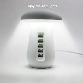 

Night Light Button Mode / Touch Mode 3.0 Usb Charger Hub 5 Ports Adapter Phone Charging Led Mushroom Desk Light