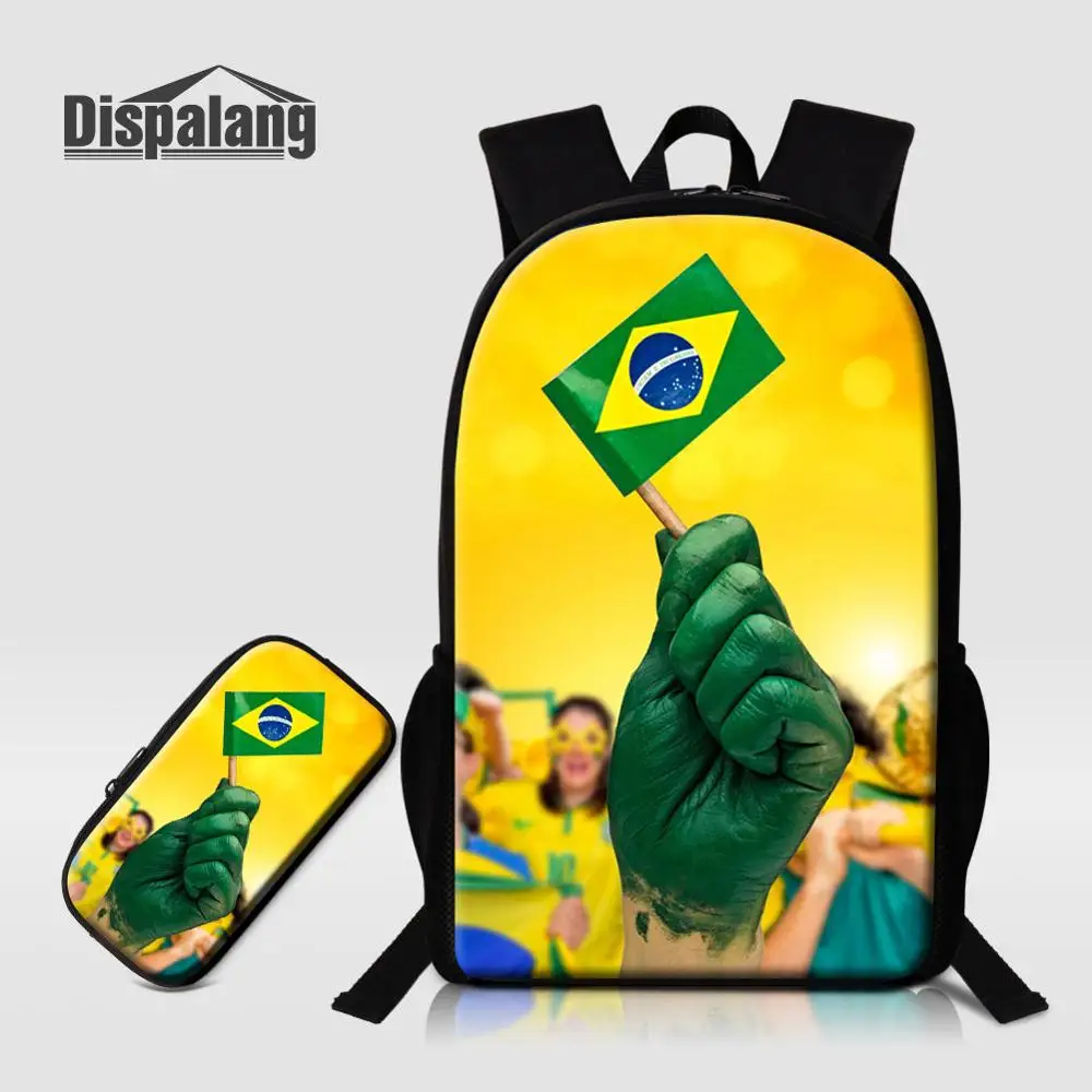 

Brazilian Flap Backpacks With Pencil Case 2 PCS School Bags Set For Football Fans Boys Cool Schoolbag Children Bagpack Knapsack