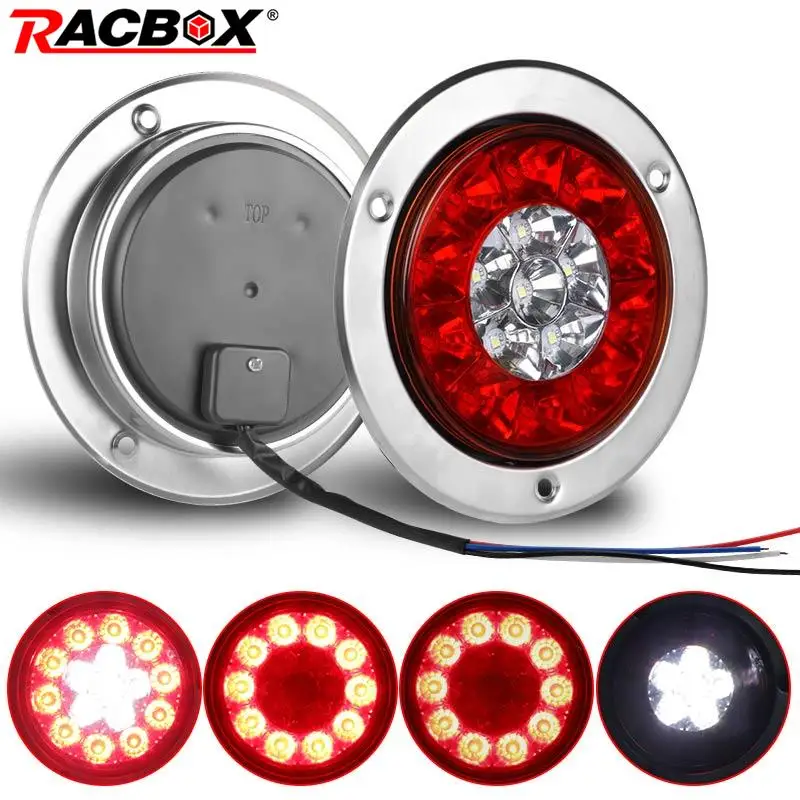6x Red+White 4" 24 LED Chrome Round Stop Turn Tail Backup Reverse Light Lamp 12V 