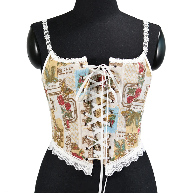 Floral Print Garden Lace Up Overbust Corset Top Crop For Women Bustiers & Corsets AliExpress