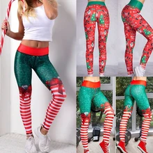 Леггинсы сексуальные штаны для йоги рождественские спортивные Леггинсы с 3D принтом Санта Клауса с высокой талией, для фитнеса женские спортивные колготки штаны для йоги