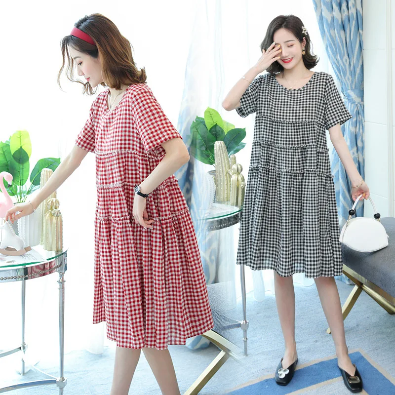 

Pregnant Women Plaid Dress Loose And Plus-sized Dress