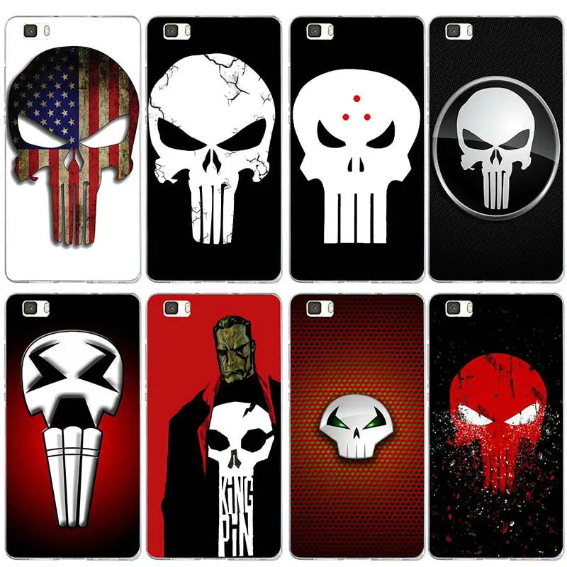 

Soft TPU Silicon Phone Cases for Huawei P8 P9 P10 P20 P30 Honor 6X 7X 7 9 Mate 10 Pro Lite Shell Bags Punisher Skull Metal Logo