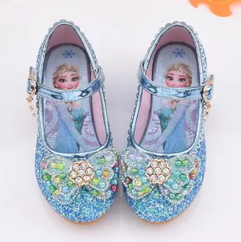 

Princess Kids Leather Shoes For Girls Cartoon Casual Glitter Children Sneakers High Heel Girls Shoes Butterfly Knot