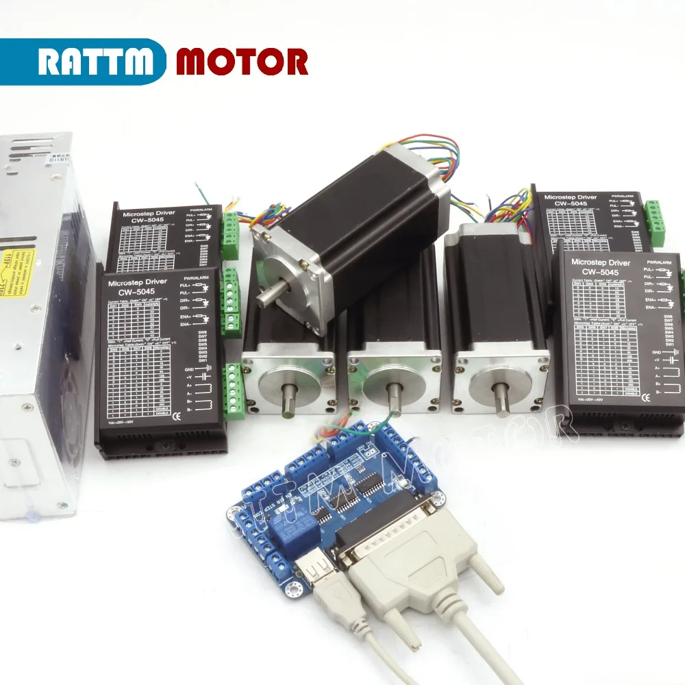 - EU Ship Free VAT CNC Controller 4 Axis CNC Kit NEMA23 425ozIn Dual Shaft Stepper Motor 256 Microstep 45A Driver