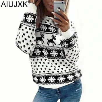 

2019 Christmas Sweater Woman Long Sleeve Pullover Snow Fawn Knitting Unlined Upper Garment