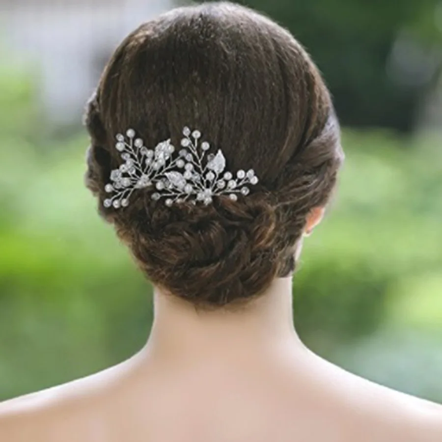 2 шт украшения для волос невесты серебряный жемчужный лист Свадебная заколка Хрустальная заколка для волос Свадебные брошки аксессуары для волос