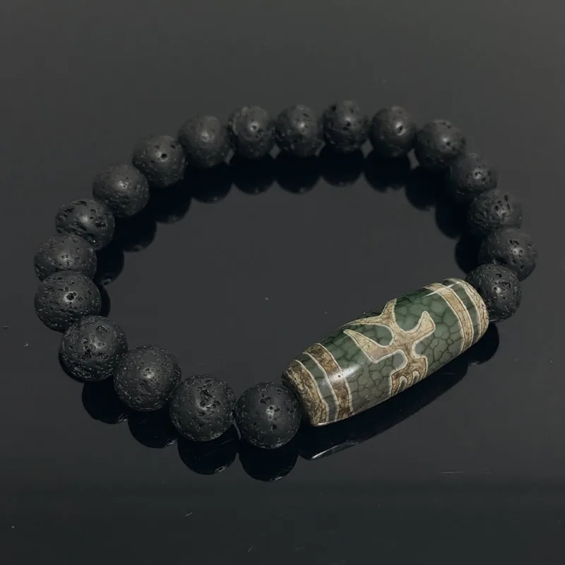 Noble beads Энергетический серый зеленый натуральный Тибетский дзи браслеты из агата винтажный Будда молитва девять глаз Агаты очарование черный Лава браслеты мужские - Окраска металла: Noble beads