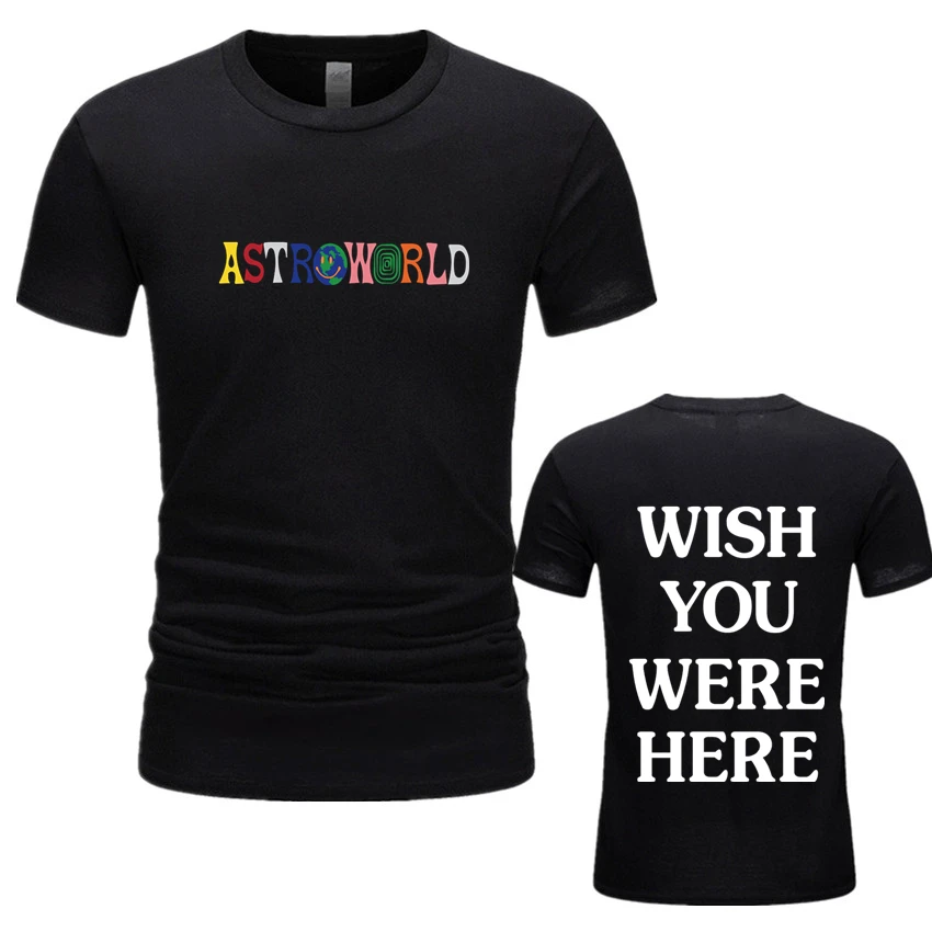 

2019 New Fashion Hip Hop T Shirt Men Women Travis Scotts ASTROWORLD Harajuku T-Shirts WISH YOU WERE HERE Letter Print Tees Tops