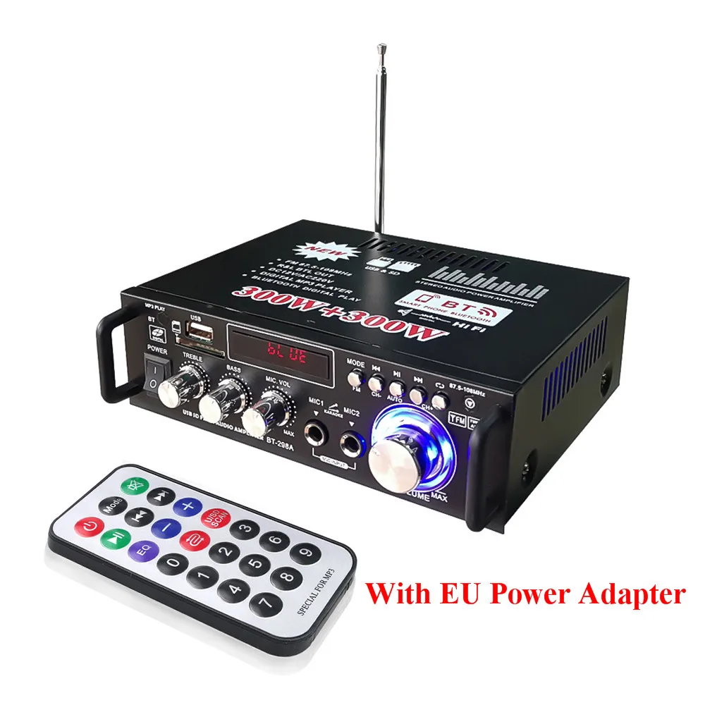 With EU Plug 600 Вт домашние усилители Аудио Мини Bluetooth динамик сабвуфер домашний автомобильный кинотеатр Мини цифровой усилитель с пультом дистанционного управления - Цвет: With EU Plug