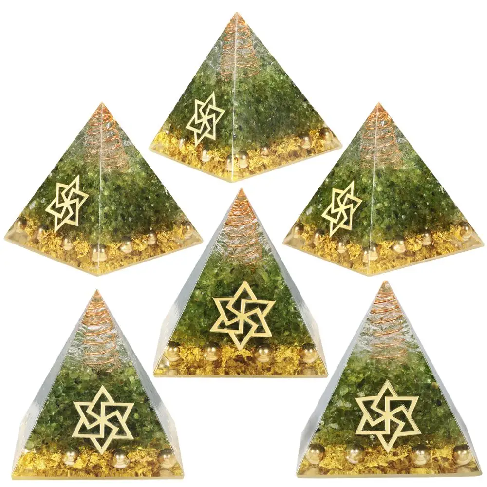 TUMBEELLUWA Healing Stone Orgone Pyramid With Gold Color Satellite shield,Orgonite Generator For Chakra Balancing Meditation 7 chakra hexagonal point wand healing crystal stone set with flower of life mat for tarot divination yoga meditation