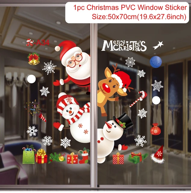 Christmas Window Stickers Merry Christmas Decorations For Home Christmas Wall Sticker Kids Room Wall Decals New Year Stickers 19