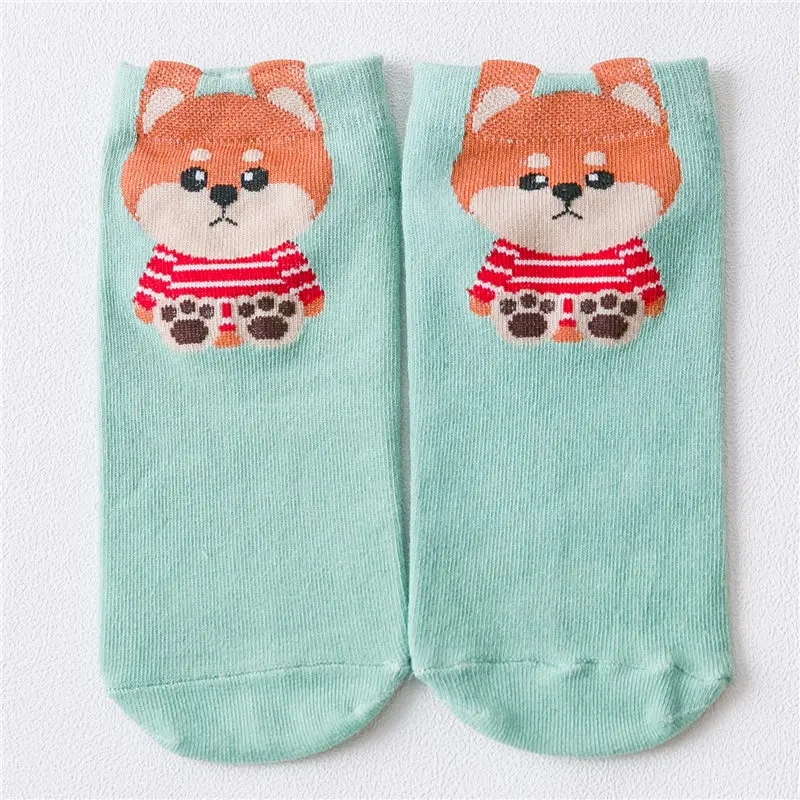 Green Keji Puppy Милые женские хлопковые носки с животными; летние короткие носки с кошкой и собачкой; женские повседневные Мягкие забавная лодка; носки - Цвет: Green Keji Puppy