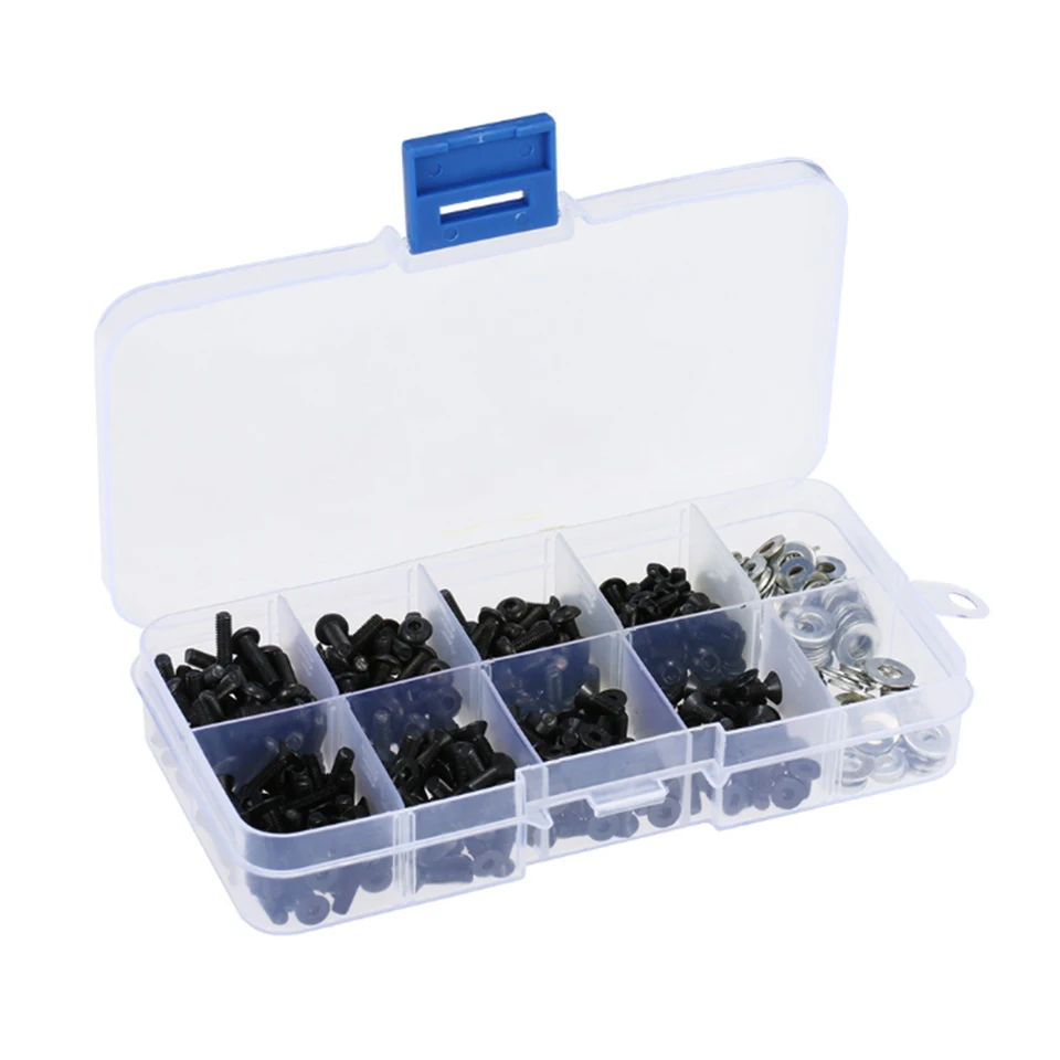 Mirthobby 240pcs RC Screw & Hardware Kit - M3 Flat/Round Head Screws, Washers, O-rings, Body Clips, Pins For Traxxas, Axial, Redcat 1/10 1/8 Scale Cars