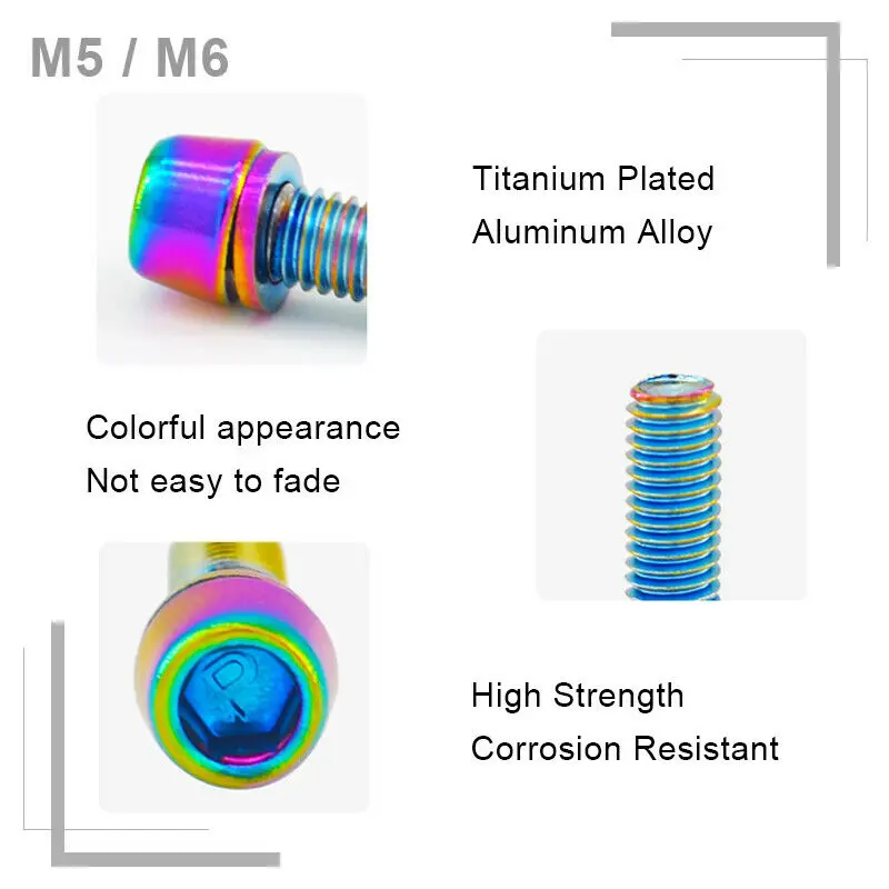 KRSEC титановый винт M6/M5 MTB велосипед с титановым покрытием дорожный руль для горного велосипеда из нержавеющей стали винтовые велосипедные принадлежности