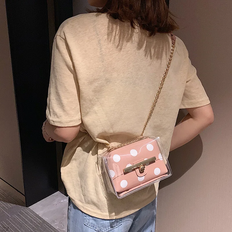 

Women's Summer Bright and Fresh 2019 New Tide Slant Bag Baitao ins Chain Fashion Transparent Jelly Bag