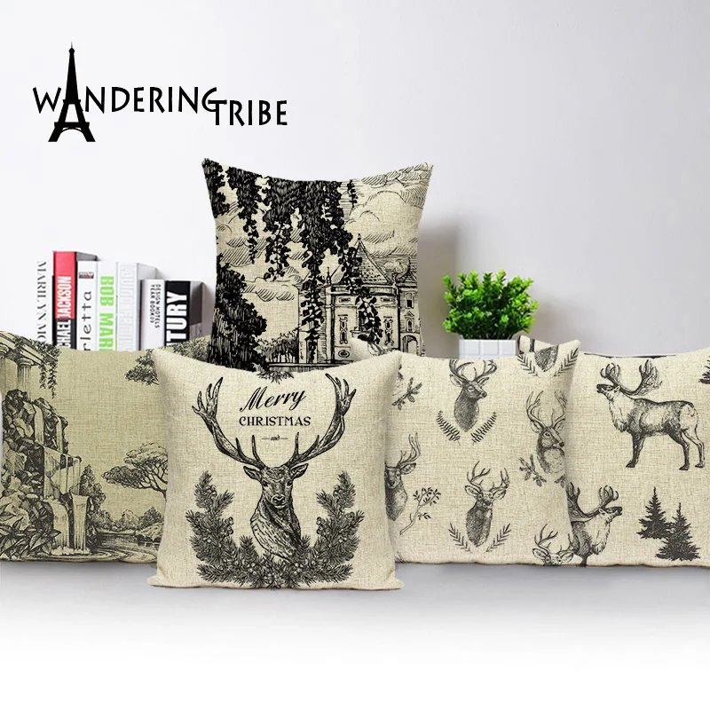 

Farmhouse Scenic Cushion Cover Plant Animal Throw Pillow Case Landscape Cushions Home Decorative 45x45 Custom Pillows Covers