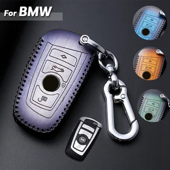 レザーレッド 1 個 3 ボタン車スマートキーカバーケースホルダーシェルバッグメタルキーホルダー bmw 5 7 シリーズ F10 F01