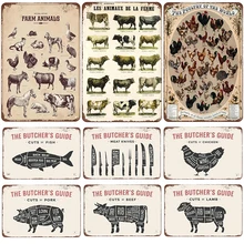 Свинья, мясо, табличка, металл, винтажный оловянный знак, булавка, потертый шик, Декор, винтажные металлические знаки, украшение для бара, металлический плакат для паба, металлическая пластина