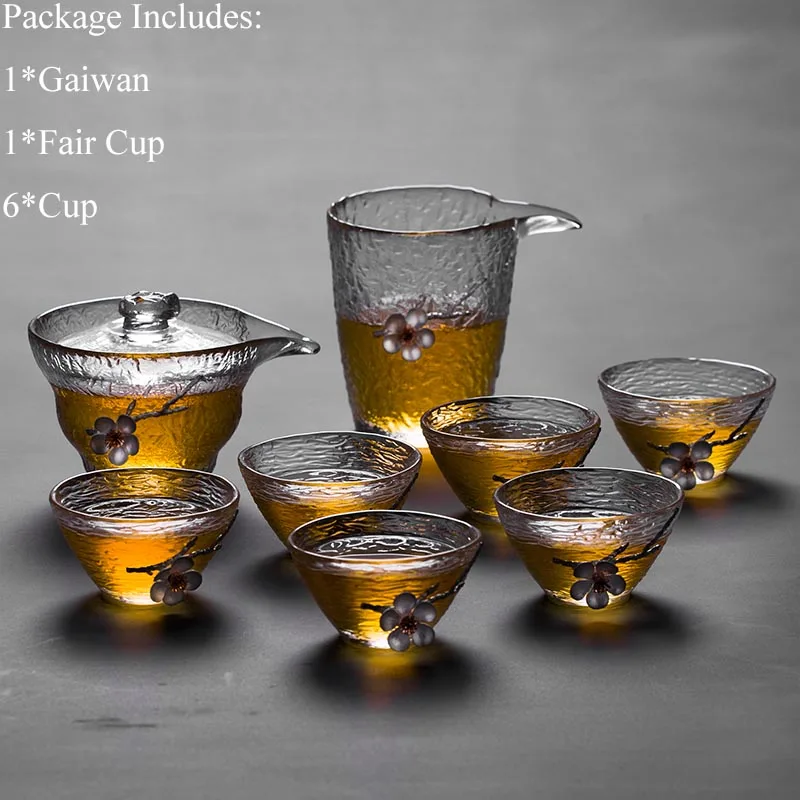 F Жаростойкое прозрачное стекло Gaiwan чайный набор кунг-фу китайский креативный оловянный цветок сливы чайная посуда украшения для дома рукодельные - Цвет: F