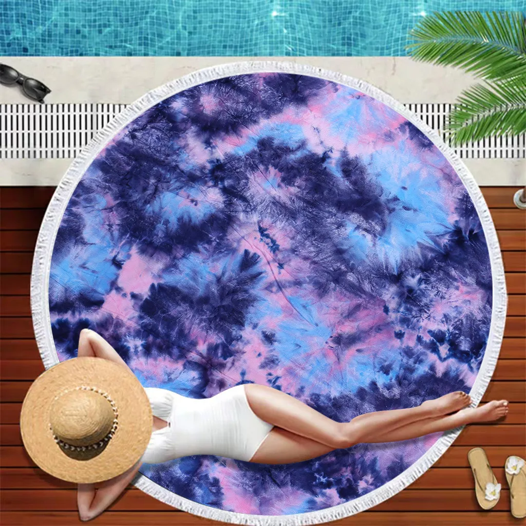 Thick Round Blanket Microfiber Yoga Mat Tassels Soft Water Absorbent Beach Towel