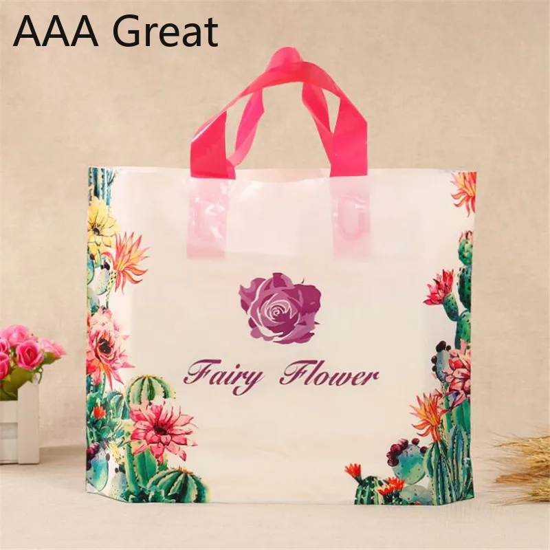 

100Pcs/Lot Packaging Bags Plastic Shopping Bags With Handle Small Bag Flowers Storage Supermarket Supplies Christmas Pouches New