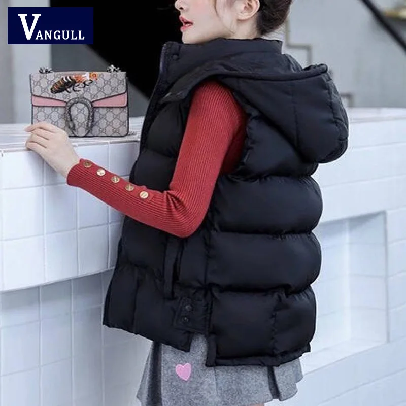 Black Vest Vangull женский хлопковый жилет с капюшоном съемный головной убор Повседневный жилет Осень Зима женский теплый плотный жилет без рукавов - Цвет: Black Vest