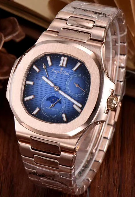 Rose Gold Blue Роскошные брендовые новые автоматические механические мужские часы Сапфировая Роза Золотые прозрачные стеклянные часы MoonPhase черный синий Daydate синий - Цвет: Rose Gold Blue