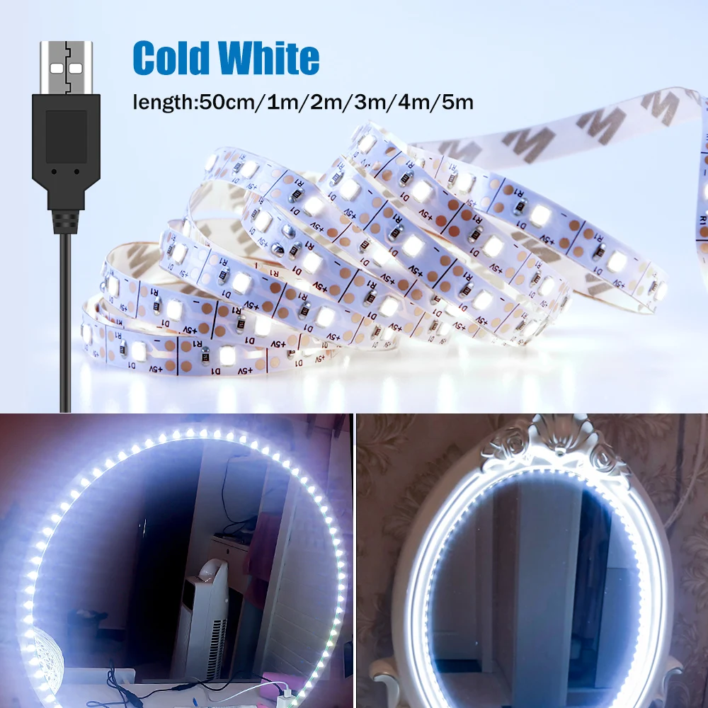 

LED Mirror Makeup Light USB Dressing Table Cosmetic Lamp LED 5V Flexible Light Hollywood Decor Lamp 0.5 1 2 3 4 5 M Wall Light