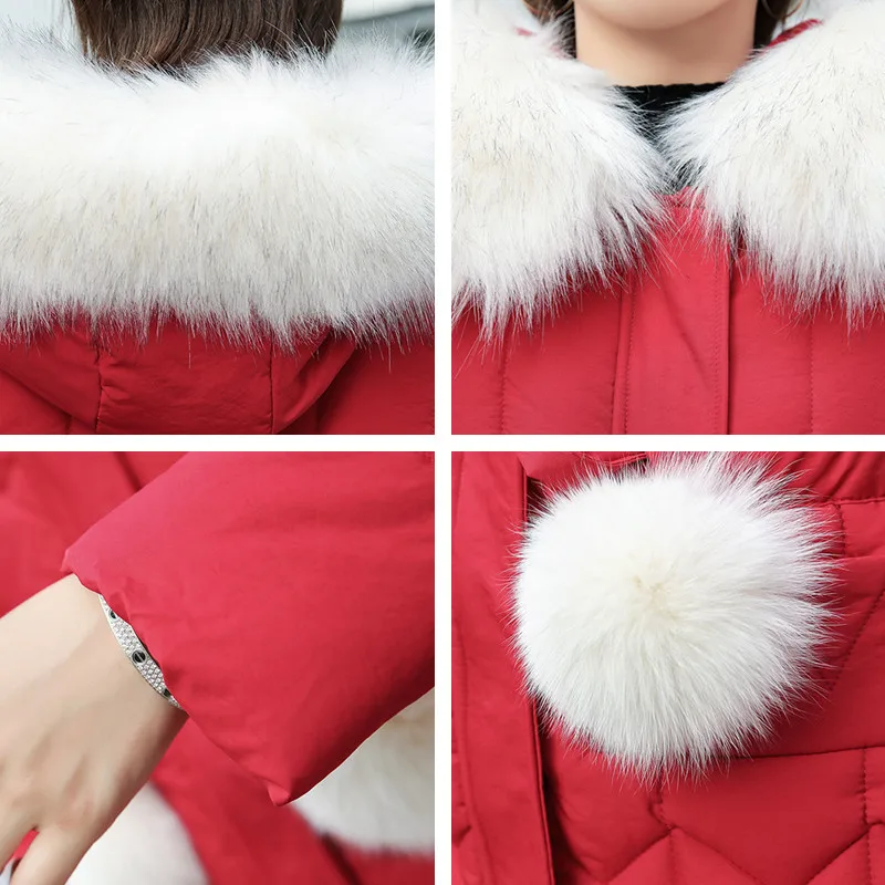 FICUSRONG Новая повседневная длинная куртка, теплая Женская однотонная куртка с меховым воротником, женская зимняя куртка, пальто с капюшоном