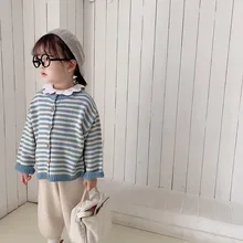 Демисезонный Изящные носки для мальчиков и девочек детские вязаные свитера в полоску из хлопка; мягкий кардиган для маленьких детей, малышей