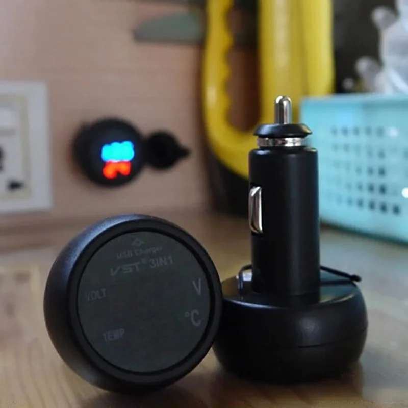 3 в 1 цифровой светодиодный вольтметр, термометр, автомобильное USB зарядное устройство, измеритель температуры, вольтметр, прикуриватель, 12-24 В, автомобильный измеритель
