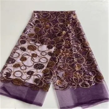 

Purple Sequins Lace Fabrics for Wedding Party Dresses High Quality African Tulle French Lace Nigerian Net Lace with Sequins