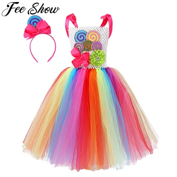

Girls Rainbow Candy Dress Kids Lollipop Modeling Frock Baby Girl Performance Costumes Summer Children Birthday Party Clothes