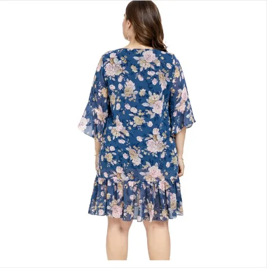 Летнее платье, элегантное, vestidos, женское платье размера плюс, о-образный вырез, половина рукава, шифоновое платье, женское, свободное, с оборками, с принтом, сексуальное платье, fw541