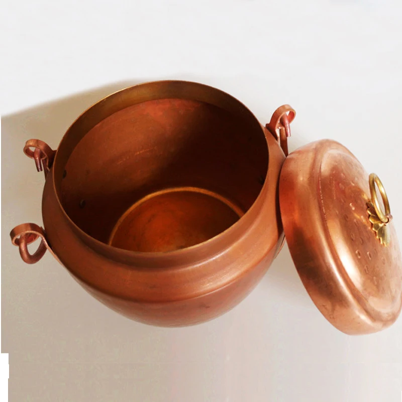 Pure Copper Pot Stew Retro Cooking Pot Hamdemade Craft Deep 1mm Thick Handle High Quality with Lid