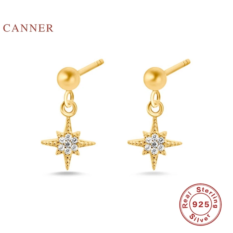 

CANNER 925 Sterling Silver Earrings For Women Eight-pointed Star Diamond Stud Earrings Zircon Korean Pendientes Gold Jewelry