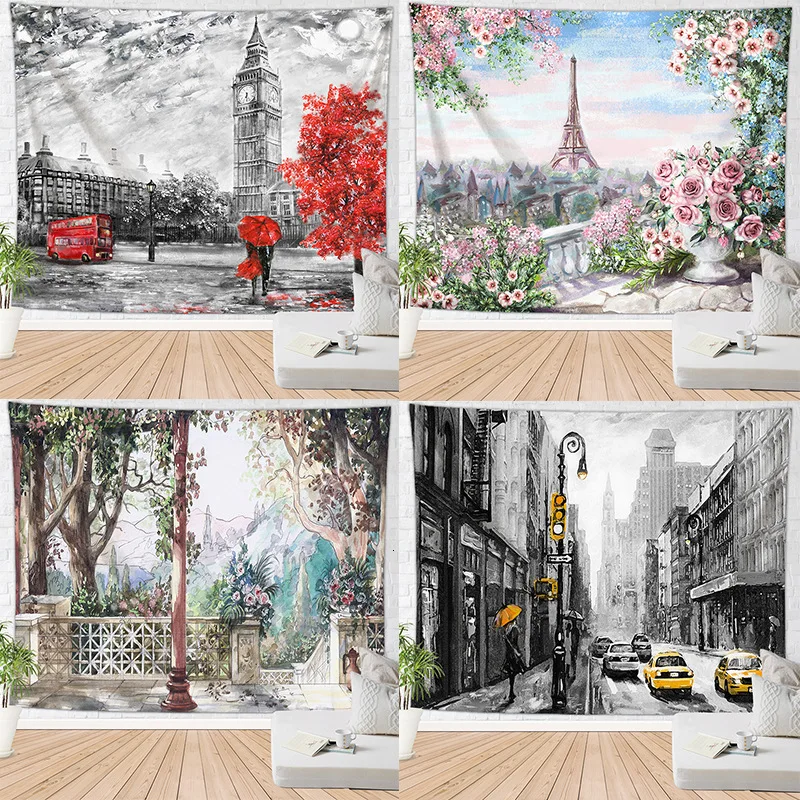 Trippy Tapestry Architectural Landscape Macrame Mandala Tapisserie Murale Tenture Mandala Tapisserie Murale Throw Beach Yoga Mat
